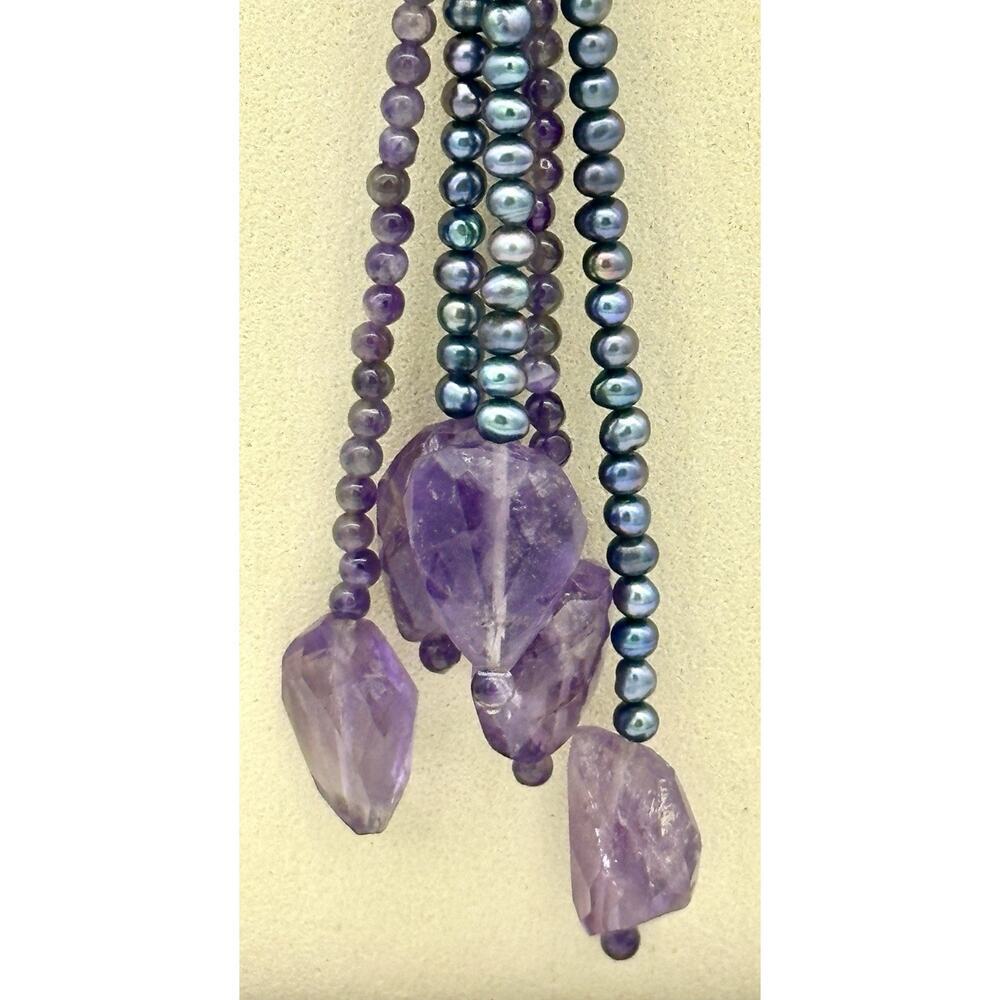 VTG Sterling Silver Natural Pearl Amethyst & Marcasite Statement Necklace Chunky - Picture 3 of 11